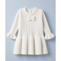Babyhug Knit Woolen Dress with Full Sleeves and Bow Applique in Pink for 9-12 Months