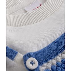 Babyhug  Knit Full Sleeves Striped Winter Wear Romper With Inner Tee- Blue