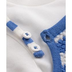 Babyhug  Knit Full Sleeves Striped Winter Wear Romper With Inner Tee- Blue