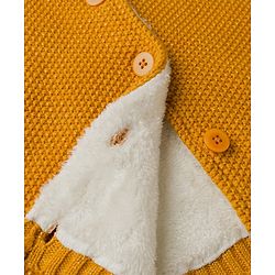 Babyhug Knit Full Sleeves Solid Colour Front Open Hooded Sweater - Yellow