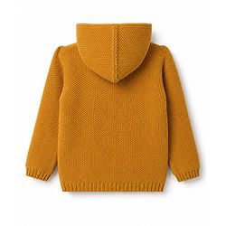 Babyhug Knit Full Sleeves Solid Colour Front Open Hooded Sweater - Yellow