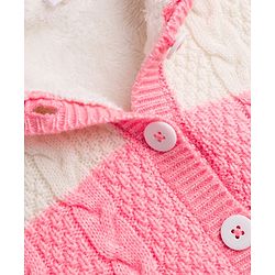 Babyhug Knit Full Sleeves Hooded Sweater With Cable Knit  Design - Pink & White