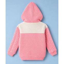 Babyhug Knit Full Sleeves Hooded Sweater With Cable Knit  Design - Pink & White