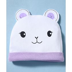 Babyhug 100% Cotton Knit Polka Dots & Animal Printed Cap Mittens & Booties Set Purple - Diameter 16 cm