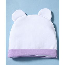 Babyhug 100% Cotton Knit Polka Dots & Animal Printed Cap Mittens & Booties Set Purple - Diameter 16 cm