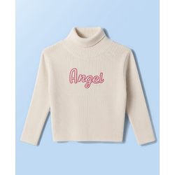 Babyhug Knit Full Sleeves Text Embroidered Pullover Sweater - White