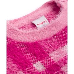 Babyhug Knit Full Sleeves Checked Pullover Sweater - Pink