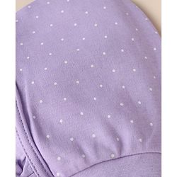 Babyhug 100% Cotton Interlock Knit Caps with Heart Polka Dot Print Pack of 2 White Lavender - Diameter 14 cm
