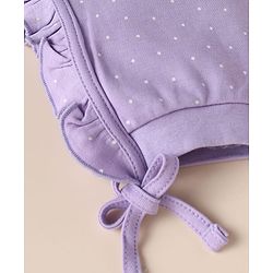 Babyhug 100% Cotton Interlock Knit Caps with Heart Polka Dot Print Pack of 2 White Lavender - Diameter 14 cm