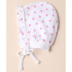 Babyhug 100% Cotton Interlock Knit Caps with Heart Polka Dot Print Pack of 2 White Lavender - Diameter 14 cm
