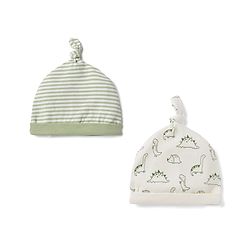 Babyhug 100% Cotton Knit Interlock Caps with Animal & Striped Print Pack of 2 in White - Diameter 16.50 cm