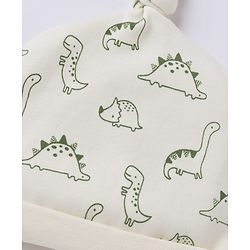 Babyhug 100% Cotton Knit Interlock Caps with Animal & Striped Print Pack of 2 in White - Diameter 16.50 cm