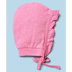 Babyhug 100% Cotton Interlock Solid Knit Cap Mittens & Booties With Floral Print Pack of 2 Pink - Diameter 15 cm