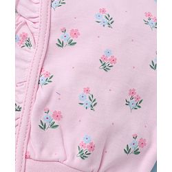 Babyhug 100% Cotton Interlock Solid Knit Cap Mittens & Booties With Floral Print Pack of 2 Pink - Diameter 15 cm