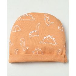 Babyhug 100% Cotton Interlock Knit Solid Cap Mittens & Booties With Animal Print Peach - Diameter 14 cm