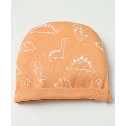 Babyhug 100% Cotton Interlock Knit Solid Cap Mittens & Booties With Animal Print Peach - Diameter 14 cm