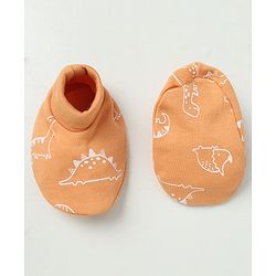 Babyhug 100% Cotton Interlock Knit Solid Cap Mittens & Booties With Animal Print Peach - Diameter 14 cm