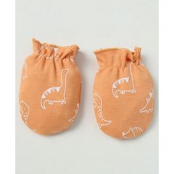 Babyhug 100% Cotton Interlock Knit Solid Cap Mittens & Booties With Animal Print Peach - Diameter 14 cm