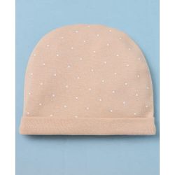 Babyhug 100% Cotton Interlock Knit Cap Mittens & Booties With Polka Dot Print Peach - Diameter 14 cm