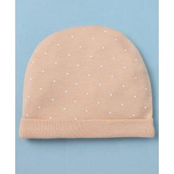 Babyhug 100% Cotton Interlock Knit Cap Mittens & Booties With Polka Dot Print Peach - Diameter 14 cm