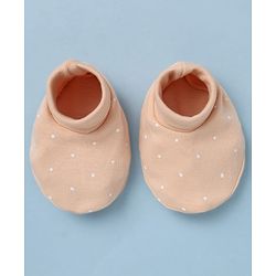 Babyhug 100% Cotton Interlock Knit Cap Mittens & Booties With Polka Dot Print Peach - Diameter 14 cm