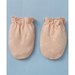 Babyhug 100% Cotton Interlock Knit Cap Mittens & Booties With Polka Dot Print Peach - Diameter 14 cm