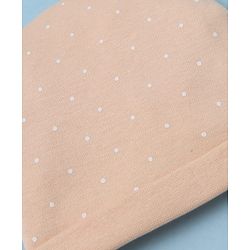 Babyhug 100% Cotton Interlock Knit Cap Mittens & Booties With Polka Dot Print Peach - Diameter 14 cm
