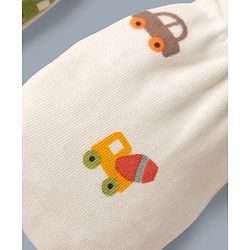Babyhug 100% Cotton Interlock Knit Mittens & Booties with Vehicle Print - White