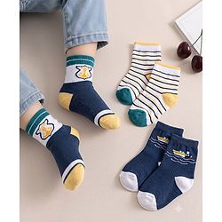 Cute Walk by Babyhug Knit Ankle Length Antibacterial Socks with Stripes & Boat Design Pack of 3 - Navy Blue