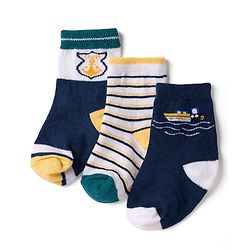 Cute Walk by Babyhug Knit Ankle Length Antibacterial Socks with Stripes & Boat Design Pack of 3 - Navy Blue