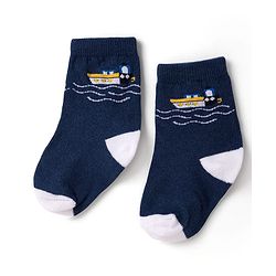 Cute Walk by Babyhug Knit Ankle Length Antibacterial Socks with Stripes & Boat Design Pack of 3 - Navy Blue