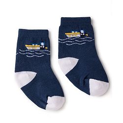 Cute Walk by Babyhug Knit Ankle Length Antibacterial Socks with Stripes & Boat Design Pack of 3 - Navy Blue