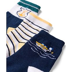 Cute Walk by Babyhug Knit Ankle Length Antibacterial Socks with Stripes & Boat Design Pack of 3 - Navy Blue