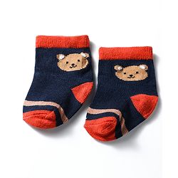 Cute Walk by Babyhug Knit Ankle Length Antibacterial Socks With Bear & Striped Design Pack Of 3 - Navy & White
