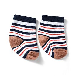 Cute Walk by Babyhug Knit Ankle Length Antibacterial Socks With Bear & Striped Design Pack Of 3 - Navy & White