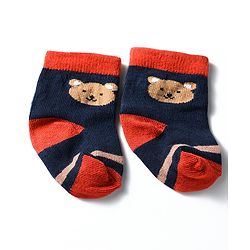 Cute Walk by Babyhug Knit Ankle Length Antibacterial Socks With Bear & Striped Design Pack Of 3 - Navy & White