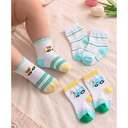 Cute Walk by Babyhug Knit Ankle Length Antibacterial Socks with Stripes & Car Design Pack of 3 - White