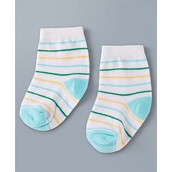 Cute Walk by Babyhug Knit Ankle Length Antibacterial Socks with Stripes & Car Design Pack of 3 - White