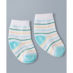 Cute Walk by Babyhug Knit Ankle Length Antibacterial Socks with Stripes & Car Design Pack of 3 - White
