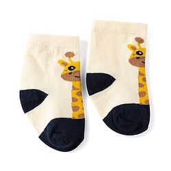 Cute Walk by Babyhug Knit Ankle Length Antibacterial Socks With Giraffe & Striped Design Pack Of 3 - Navy Yellow & White