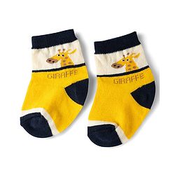 Cute Walk by Babyhug Knit Ankle Length Antibacterial Socks With Giraffe & Striped Design Pack Of 3 - Navy Yellow & White