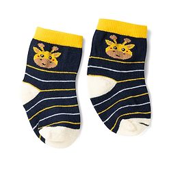 Cute Walk by Babyhug Knit Ankle Length Antibacterial Socks With Giraffe & Striped Design Pack Of 3 - Navy Yellow & White