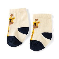 Cute Walk by Babyhug Knit Ankle Length Antibacterial Socks With Giraffe & Striped Design Pack Of 3 - Navy Yellow & White