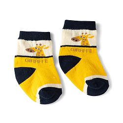 Cute Walk by Babyhug Knit Ankle Length Antibacterial Socks With Giraffe & Striped Design Pack Of 3 - Navy Yellow & White