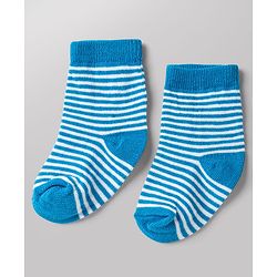 Cute Walk by Babyhug Knit Ankle Length Antibacterial Socks With Bear & Striped Design Pack Of 3 - Yellow Blue & White
