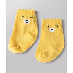Cute Walk by Babyhug Knit Ankle Length Antibacterial Socks With Bear & Striped Design Pack Of 3 - Yellow Blue & White