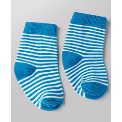 Cute Walk by Babyhug Knit Ankle Length Antibacterial Socks With Bear & Striped Design Pack Of 3 - Yellow Blue & White