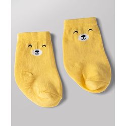 Cute Walk by Babyhug Knit Ankle Length Antibacterial Socks With Bear & Striped Design Pack Of 3 - Yellow Blue & White