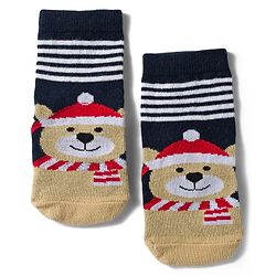 Cute Walk by Babyhug Knit Ankle Length Antibacterial Socks with Stripes & Bear Design Pack of 3 - Navy