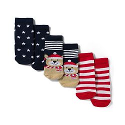 Cute Walk by Babyhug Knit Ankle Length Antibacterial Socks with Stripes & Bear Design Pack of 3 - Navy